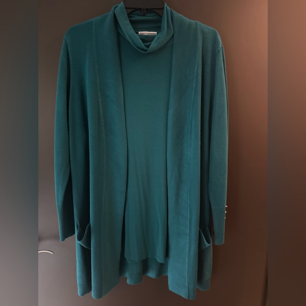 JM Collection Teal Cardigan Sweater & Turtleneck